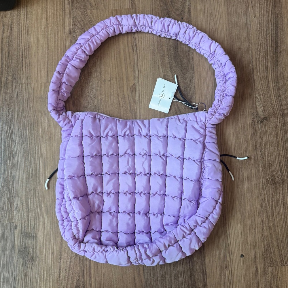 Pretty Simple Lavender Purple Quilted Puffer Hobo Bag Large Ruched Shoulder Tote